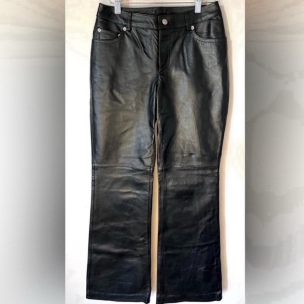 Vintage 90s Newport News Jeanology Black Leather Boot Cut Pants Y2K Women Size 4